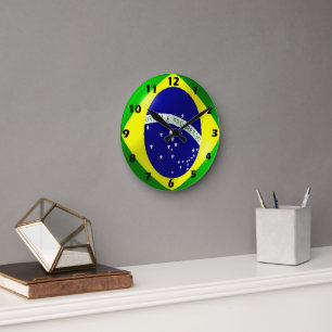 Brazilian Flag Design Round Clock