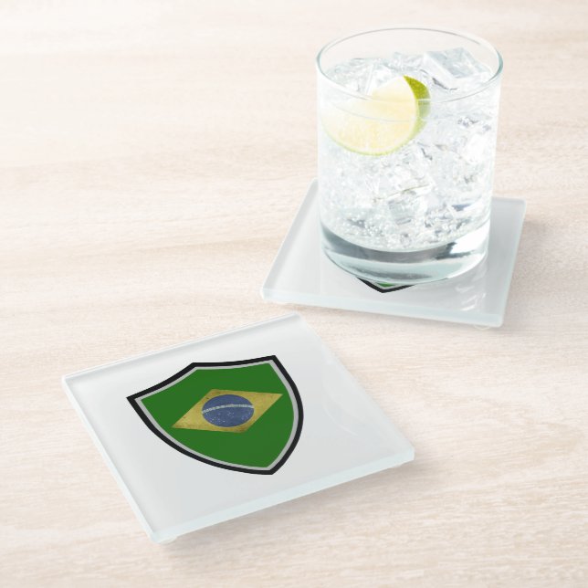 Brazilian flag glass coaster (Angled)