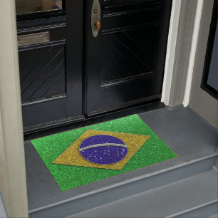 Brazilian Flag Glitter Travel Brazil Welcome Home Doormat