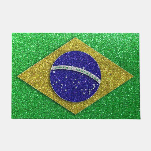 Brazilian Flag Glitter Travel Brazil Welcome Home Doormat (Front)