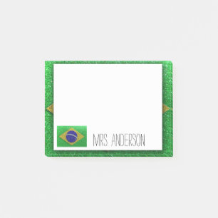 Brazilian Flag of Brazil Glitter Teacher Classroom Post-it Notes
