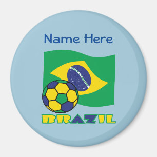 Brazilian Flag Soccer Ball Blue Personalisation Magnet