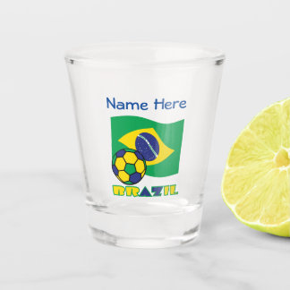 Brazilian Flag Soccer Ball Blue Personalisation Shot Glass