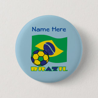 Brazilian Flag Soccer Ball Brazil Blue Personalise 6 Cm Round Badge