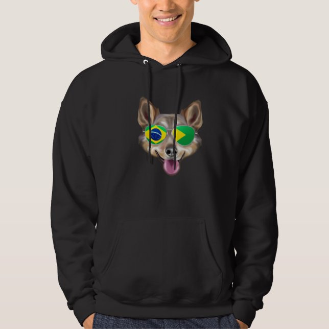 Brazilian Flag Swedish Vallhund Dog Brazil Pocket Hoodie (Front)