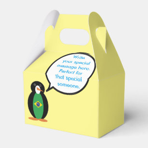 Brazilian Flag Talking Ms Penguin Personalised Favour Box