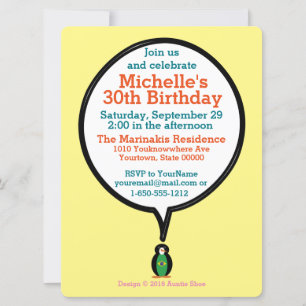 Brazilian Flag Talking Ms Penguin Personalised  Invitation