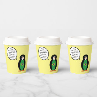 Brazilian Flag Talking Ms Penguin Personalised Paper Cups