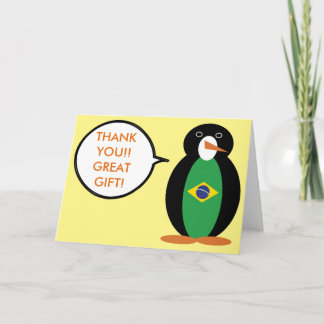 Brazilian Flag Talking Ms Penguin Personalised  Thank You Card