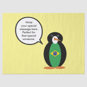 Brazilian Flag Talking Ms Penguin Personalised  Tissue Paper