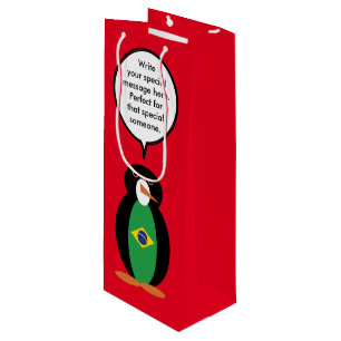 Brazilian Flag Talking Ms Penguin Personalised  Wine Gift Bag