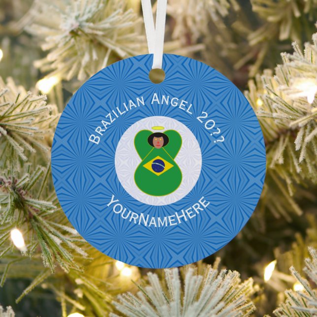 Brazilian Hanukkah Angel Flag Personalised  Metal Tree Decoration (Insitu)