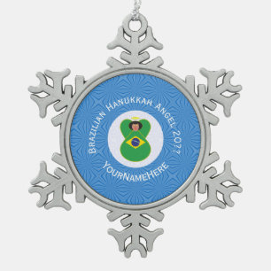 Brazilian Hanukkah Angel Flag Personalised Snowflake Pewter Christmas Ornament