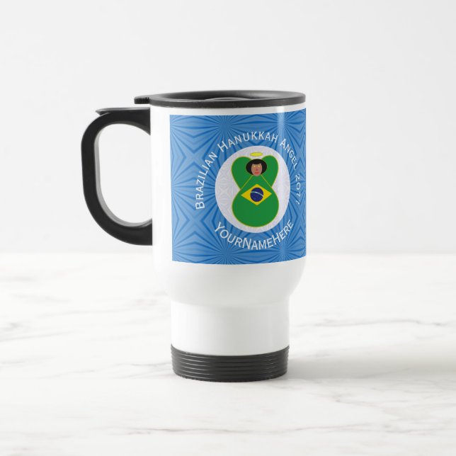 Brazilian Hanukkah Angel Flag Personalised  Travel Mug (Left)