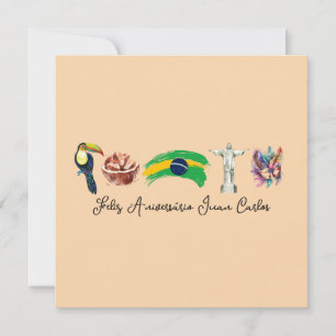 Brazilian Happy Birthday Card, Feliz Aniversário Thank You Card