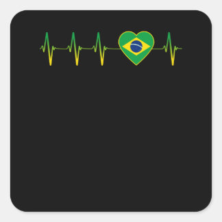 Brazilian Heartbeat I Love Brazil Flag Heart Pride Square Sticker