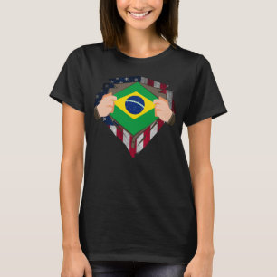 Brazilian Heritage Brazil Roots USA Flag American T-Shirt