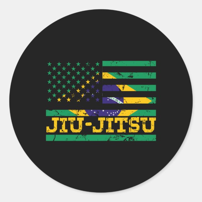 Brazilian Jiu Jitsu American Flag Us Sports Classic Round Sticker (Front)