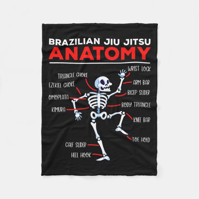 Brazilian Jiu Jitsu Anatomy Techniques Skeleton Fleece Blanket (Front)