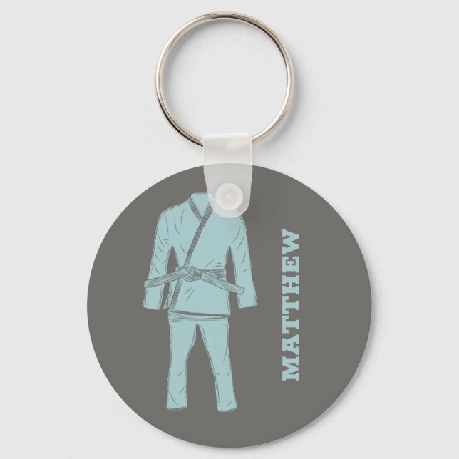 Brazilian Jiu Jitsu BJJ Gi Gray Personalized Key Ring (Front)