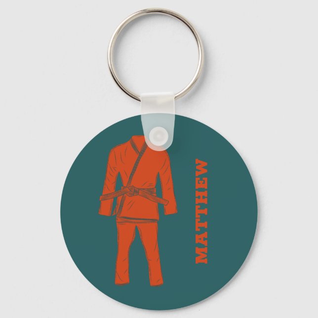 Brazilian Jiu Jitsu BJJ Gi Teal Personalized Keych Key Ring (Front)