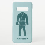 Brazilian Jiu Jitsu BJJ Gi Uniform Personalised Samsung Galaxy Case<br><div class="desc">Show off your love of Brazilian Jiu Jitsu or BJJ with this personalised phone case. This case features an illustration of a BJJ gi or uniform in teal against a light blue coloured background and is ready to be personalised with a name below in matching teal lettering.</div>