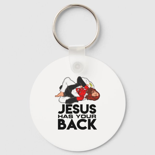 Brazilian Jiu Jitsu Christian Jesus Has Your Back Key Ring (Front)