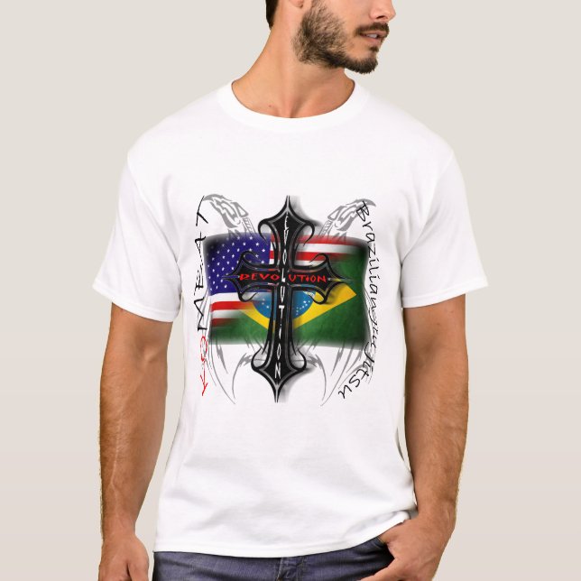 Brazilian Jiu Jitsu Evolution + Revolution Cross T-Shirt (Front)
