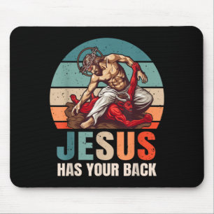 Brazilian Jiu Jitsu Jesus Has Your Back Retro Mouse Mat