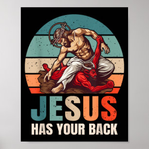 Brazilian Jiu Jitsu Jesus Has Your Back Retro Poster
