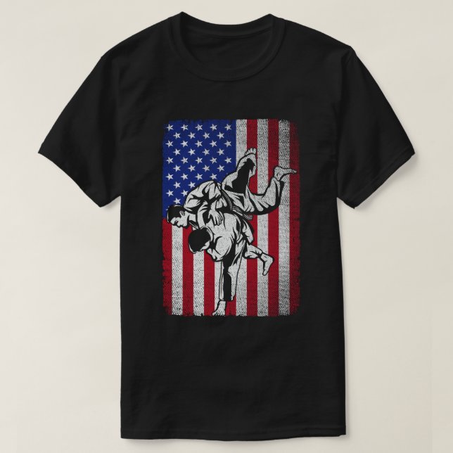 Brazilian Jiu Jitsu Martial Arts American Flag  T-Shirt (Design Front)
