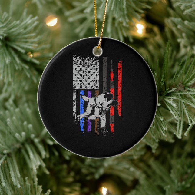 Brazilian Jiu Jitsu Stars & Stripes Rank BJJ Flag Ceramic Tree Decoration (Tree)