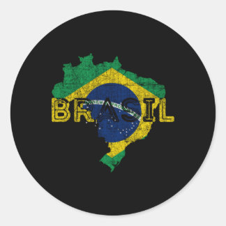 Brazilian Map And Flag Distressed Brazil Classic Round Sticker