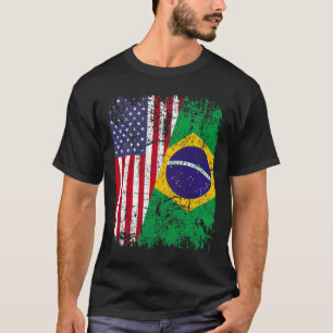 BRAZILIAN ROOTS Half American Flag BRAZIL T-Shir T-Shirt