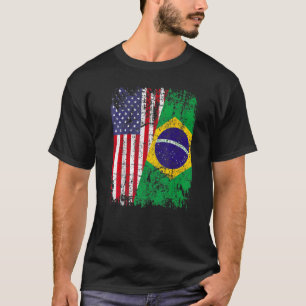 BRAZILIAN ROOTS Half American Flag BRAZIL T-Shirt
