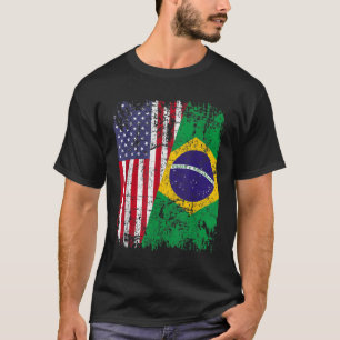 BRAZILIAN ROOTS Half American Flag BRAZIL T-Shirt