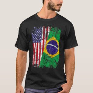 BRAZILIAN ROOTS Half American Flag BRAZIL T-Shirt