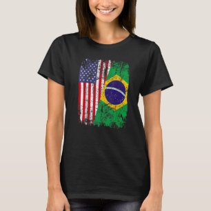 BRAZILIAN ROOTS Half American Flag BRAZIL T-Shirt