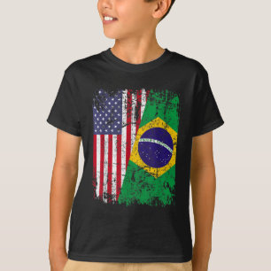 BRAZILIAN ROOTS Half American Flag BRAZIL T-Shirt