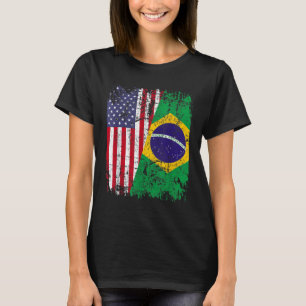 BRAZILIAN ROOTS Half American Flag BRAZIL T-Shirt