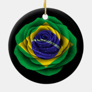 Brazilian Rose Flag on Black Ceramic Tree Decoration