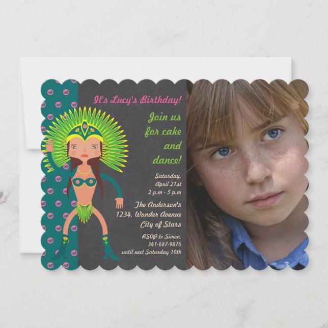Brazilian Samba Birthday Party photo invitation (Front)