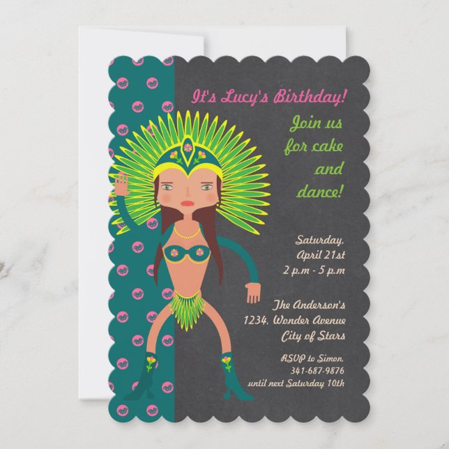 Brazilian Samba girl Birthday Party invitation (Front)