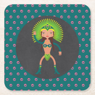 Brazilian Samba girl Birthday Party Square Paper Coaster