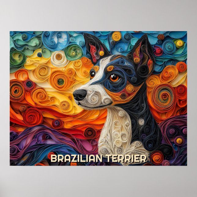 Brazilian Terrier Paper Quilling Art Dog Portrait Poster (Front)