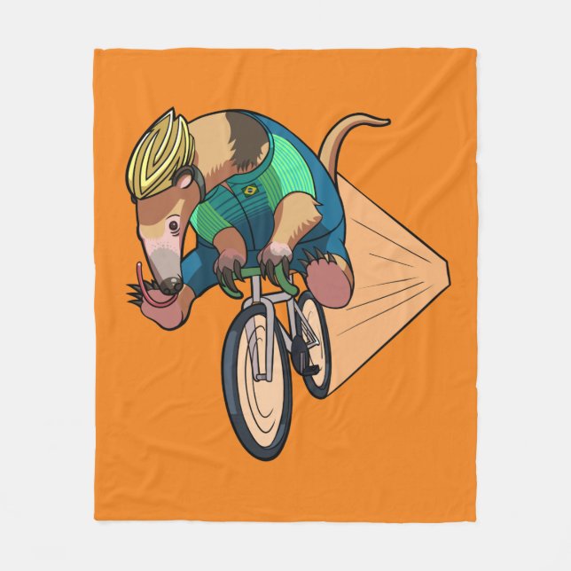 Brazilian Tree Anteater Riding A Bicycle Cartoon Fleece Blanket (Front)