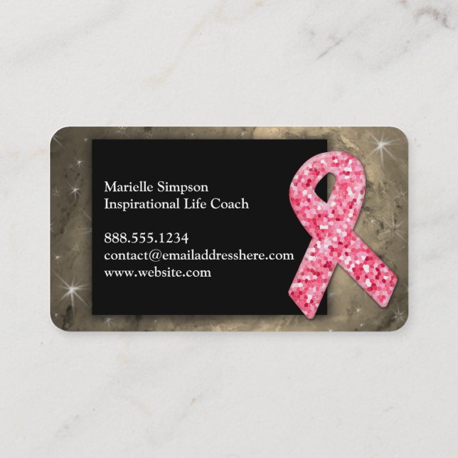 BRCA Pink Glitter Breast Cancer Survivor Coach  Bu Business Card (Back)