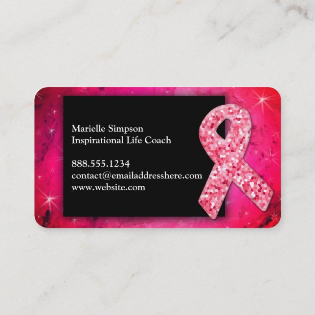 BRCA Pink Glitter Breast Cancer Survivor Coach  Business Card (Back)