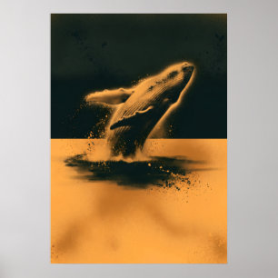 Breaching Humpback Whale Amber Ocean Art Poster