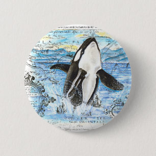 Breaching Orca Ancient Map 6 Cm Round Badge